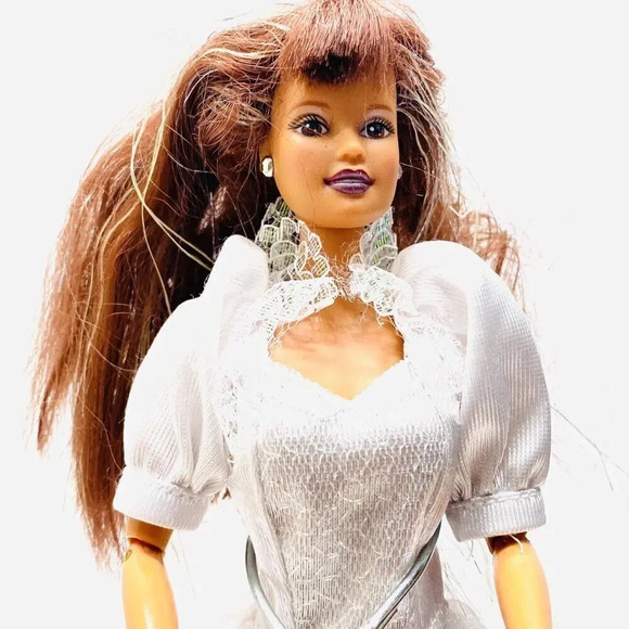 MATTEL BARBIE Doll Red Hair Articulated Elbows & Knees White Dress Gown 12"Tall - Picture 2 of 12